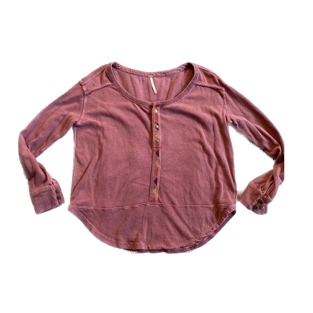Free People Pink Scoop Neck Loose Fit Jersey Sweatshirt Top Size XS